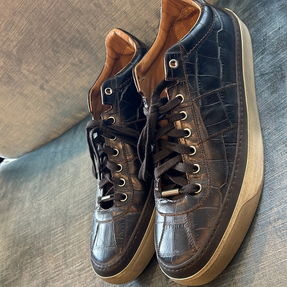Men’s Jimmy Choo Brown Embossed Leather Croc Sneakers-sz 11 - Picture 2 of 9